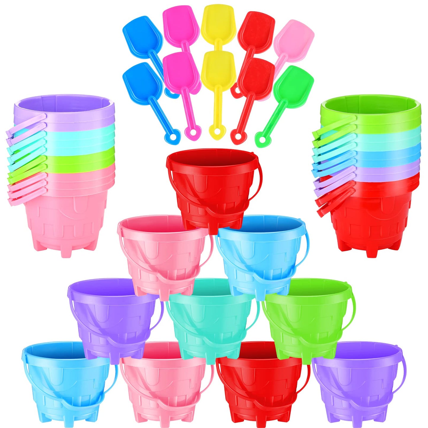 Didaey 15 Set Beach Sand Buckets And Shovels, Include Sand Pail Bucket 6 Colors With Castle Design Inside And Shovels For Boys G