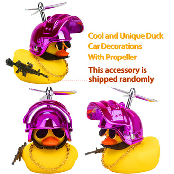 Wonuu Rubber Yellow Duck Car Ornaments Cool Duck Car Dashboard Decorations With Propeller Helmet Sunglasses (Colorful Pink-Yellow G)