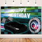 MEHOFOND Racing Birthday Backdrop, 7x5ft Vinyl Party Decor, Black Race Car Theme for Boys