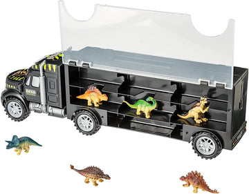 PREXTEX 16'' Dinosaur Truck Carrier Playset with 6 Mini Plastic Dinosaurs, Dinosaur Toy Trucks for Toddler Boys 3 to 5 Years Old