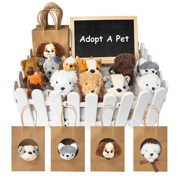 Letesult 36Pcs Adopt A Puppy Party Favors, Mini Stuffed Animals Adopt A Dog Set Includes 12 Stuffed Dogs 12 Kraft Paper Bags 10