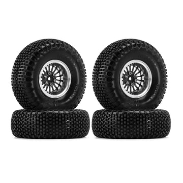 Injora 18-Spoke Moduwheel 1.3'' Beadlock Wheels With Xhx Pin Tires For Trx4M Scx24 1/18 1/24 Rc Crawler(Silver)