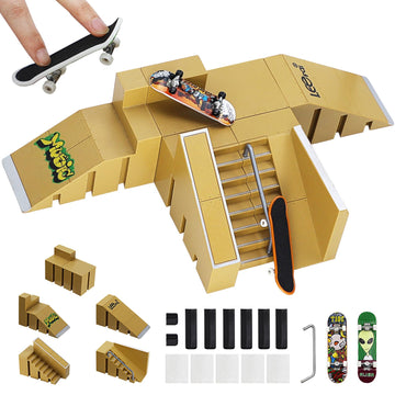 Ideallife Skate Park Kit, Skate Park Kit Ramp Parts For Finger Skateboard Fingerboard Ramp Skate Park Kit Part Training Props With 2 Finger Skateboard
