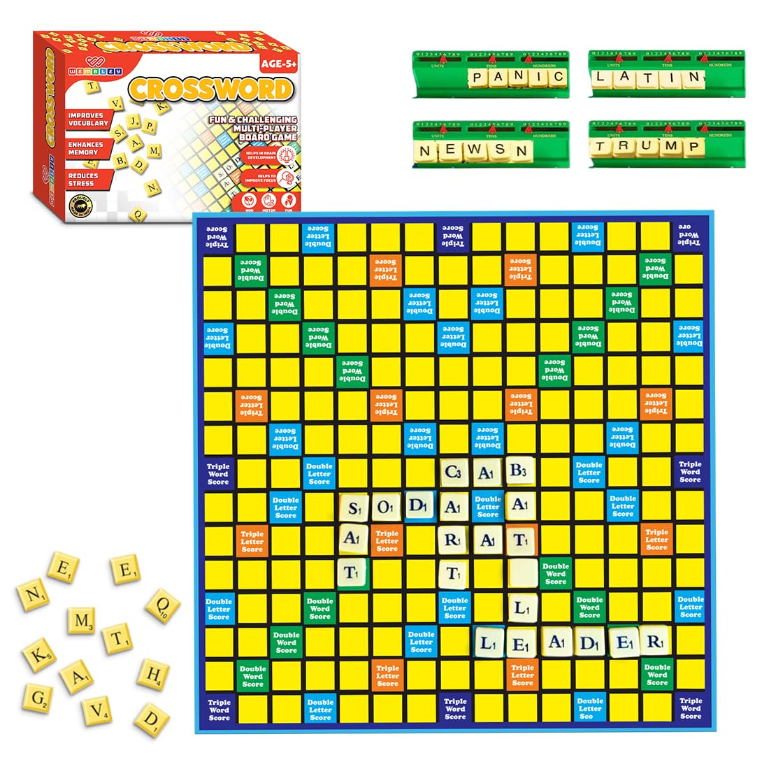 Wembley Crossword Board Game For Kids Adults With 100 Letters English Wordcraft Puzzle Vocabulary Builder Educational Learning C