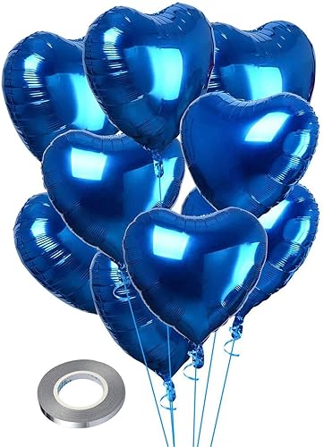 Cozofluv 25Pcs 18 Inch Blue Heart Balloons Helium Balloons Blue Heart Balloons Foil Blue Foil Balloons Heart Blue Birthday Decor