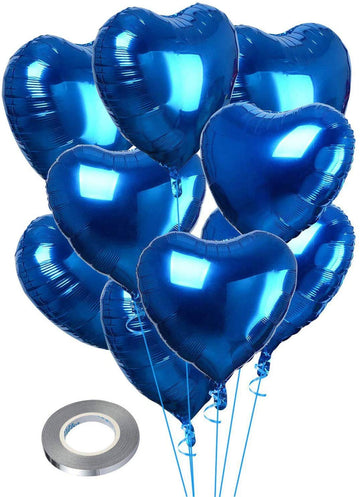 Cozofluv 25Pcs 18 Inch Blue Heart Balloons Helium Balloons Blue Heart Balloons Foil Blue Foil Balloons Heart Blue Birthday Decor