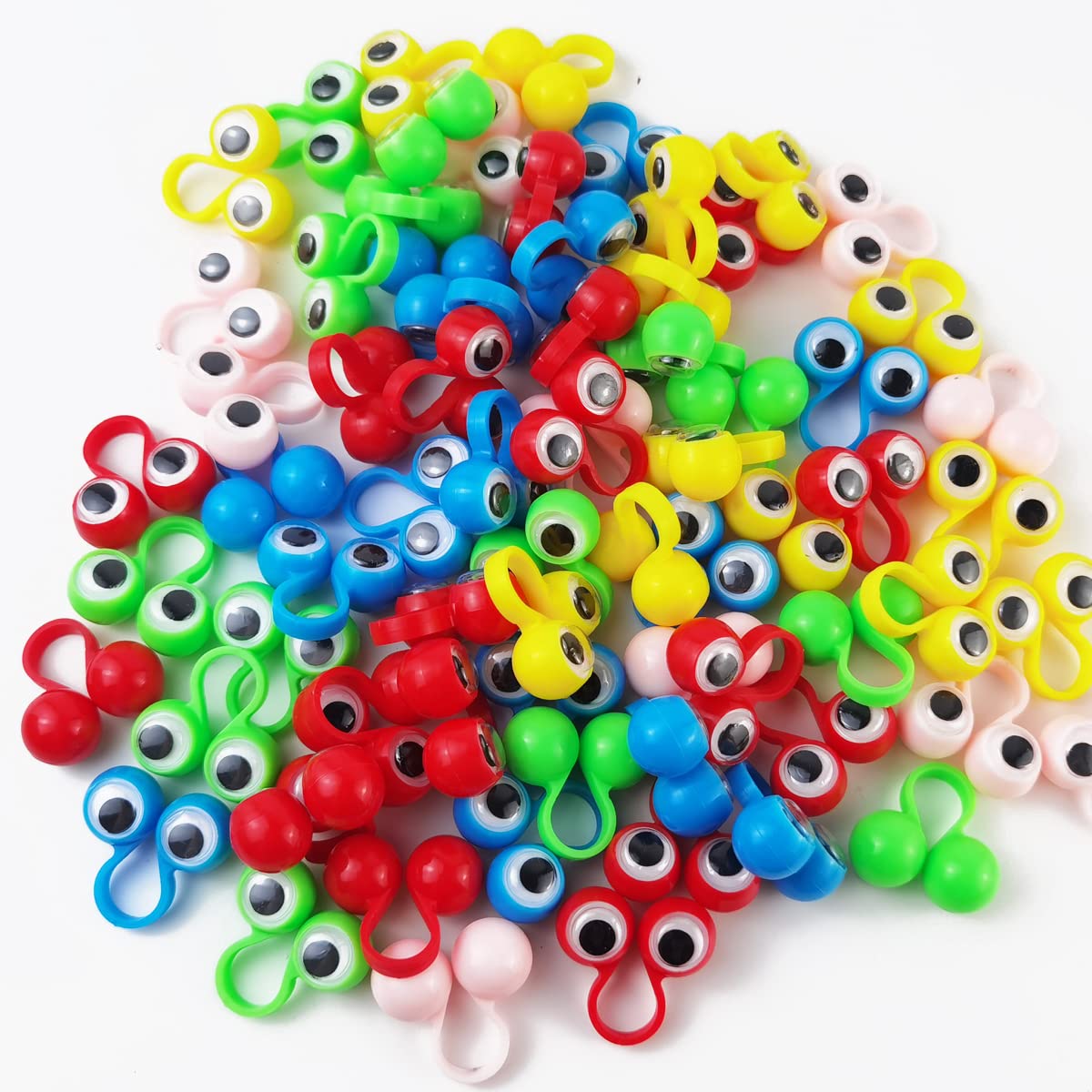 Gxxmei 100Pcs Eye Finger Puppets Eye On Rings Googly Eyeball Ring Party Favor Toys For Kids, 5 Colors