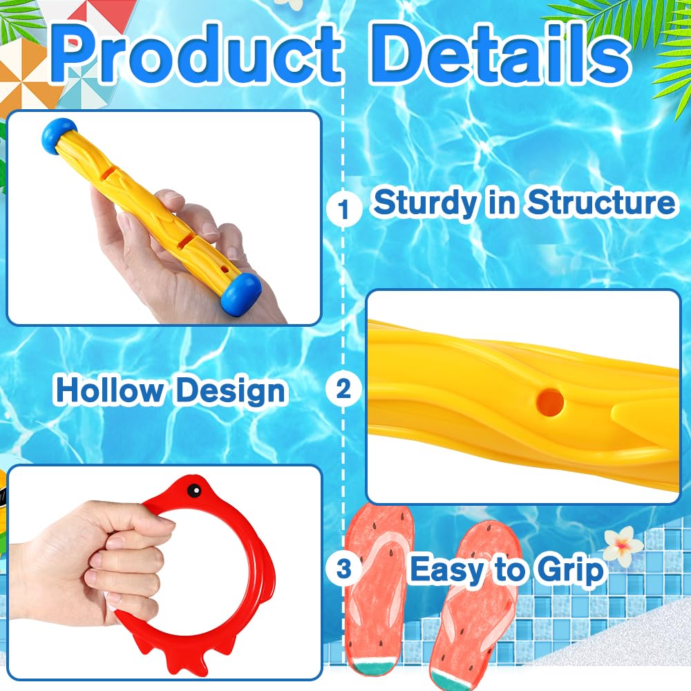 Vellibring 10PCS Pool Diving Swim Toys Colorful Underwater Training Sinking tossing Dive Rings Sticks for Kids Summer Pool Swimming Party Favor Games