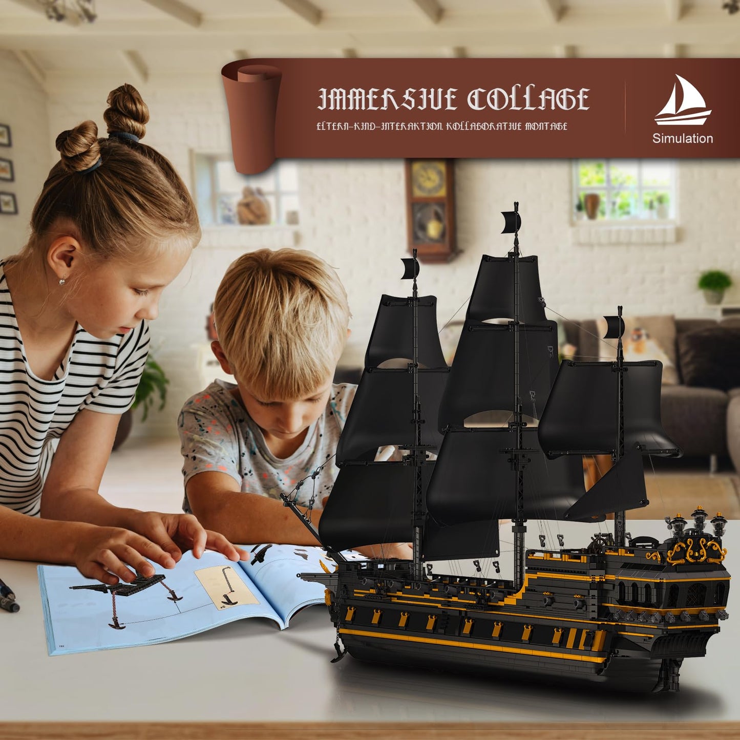 Mould King Pirate Ship Model Building Blocks Kits, Black Pearl Ship Moc Model Set To Build, Large Pirates Ship Boat Model Blocks Assembly Toy For Teens Collections (5266 Pieces)