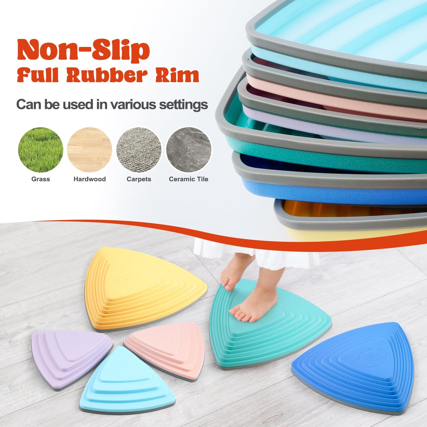 Stepping Stones For Kids, 6Pcs Toddler Stepping Stones Indoor Outdoor Activity Improve Balance And Coordination,Non-Slip Full Ru