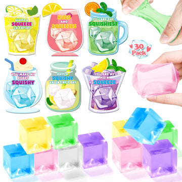 Valentines Day Gifts Cards For Kids, 30 Pack Ice Cube Squeeze With Valentines Day Card For Kid Classroom Exchange, Stretchy Stre