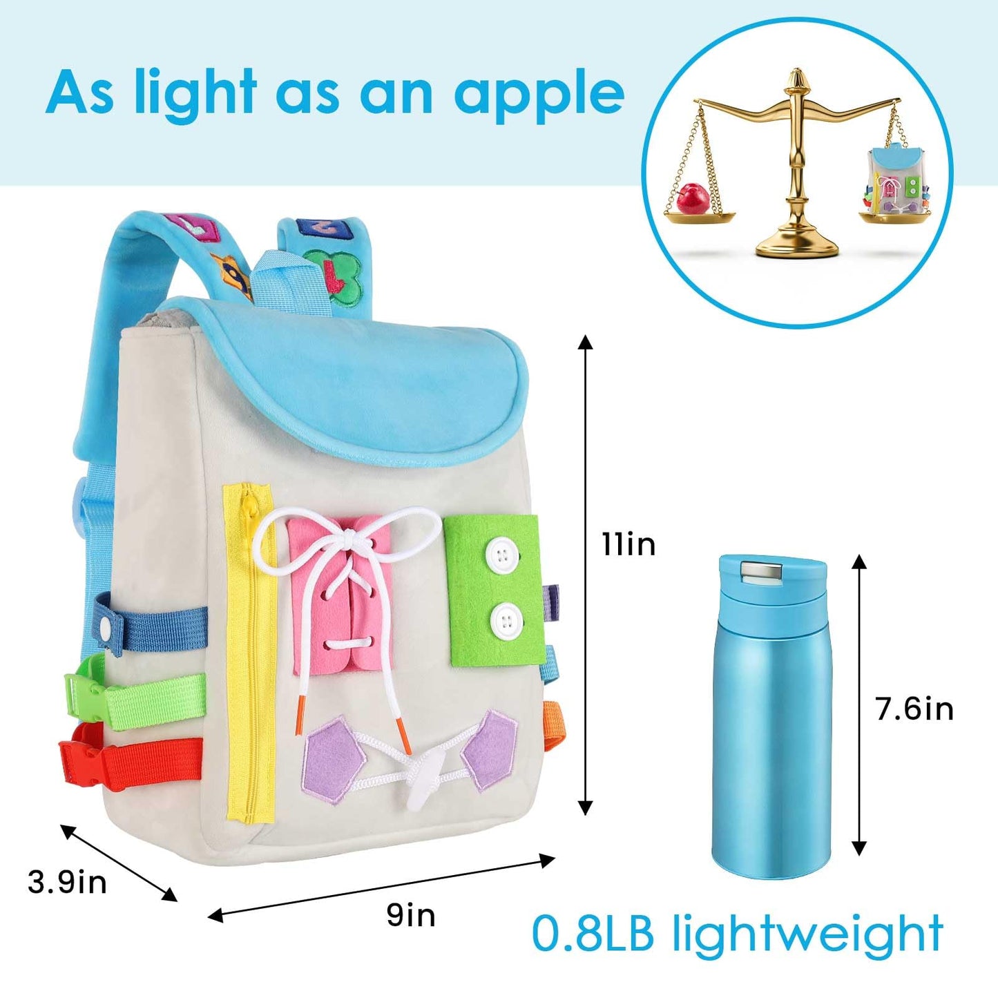 Busy Board - Toddler Backpack With Buckles And Learning Activity Toys - Develop Fine Motor Skills And Basic Life Skills - Learn