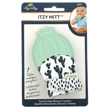 Itzy Ritzy Silicone Teething Mitt - Cactus, 1 Count, Adjustable Strap, Crinkle Sound, For Infants 3 Mos & Up, Model MITT8320