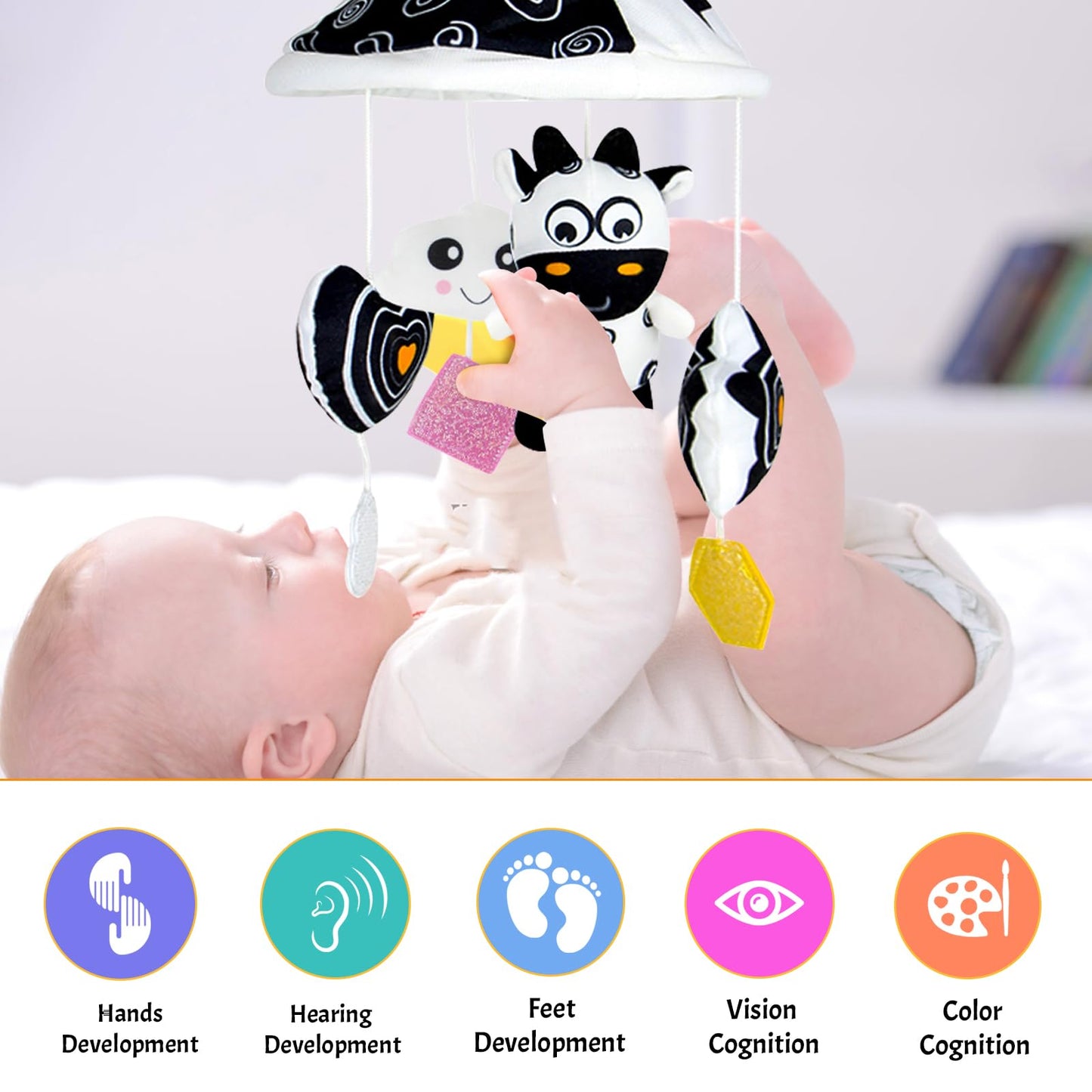 Kakiblin Black And White High Contrast Baby Toys,Car Seat Toys For Newborn,Hanging Baby Toy, Stroller Toy For 0 3 6 12 Months(13