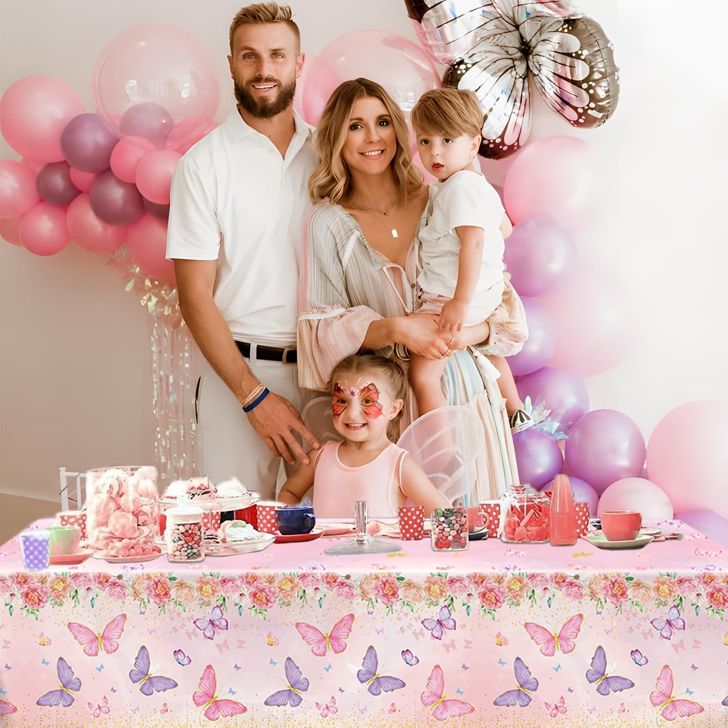 Staraise 3PCS Butterfly Tablecloth,Butterfly Disposable Plastic Table Covers,Watercolor Spring Themed Butterflies Birthday Decor