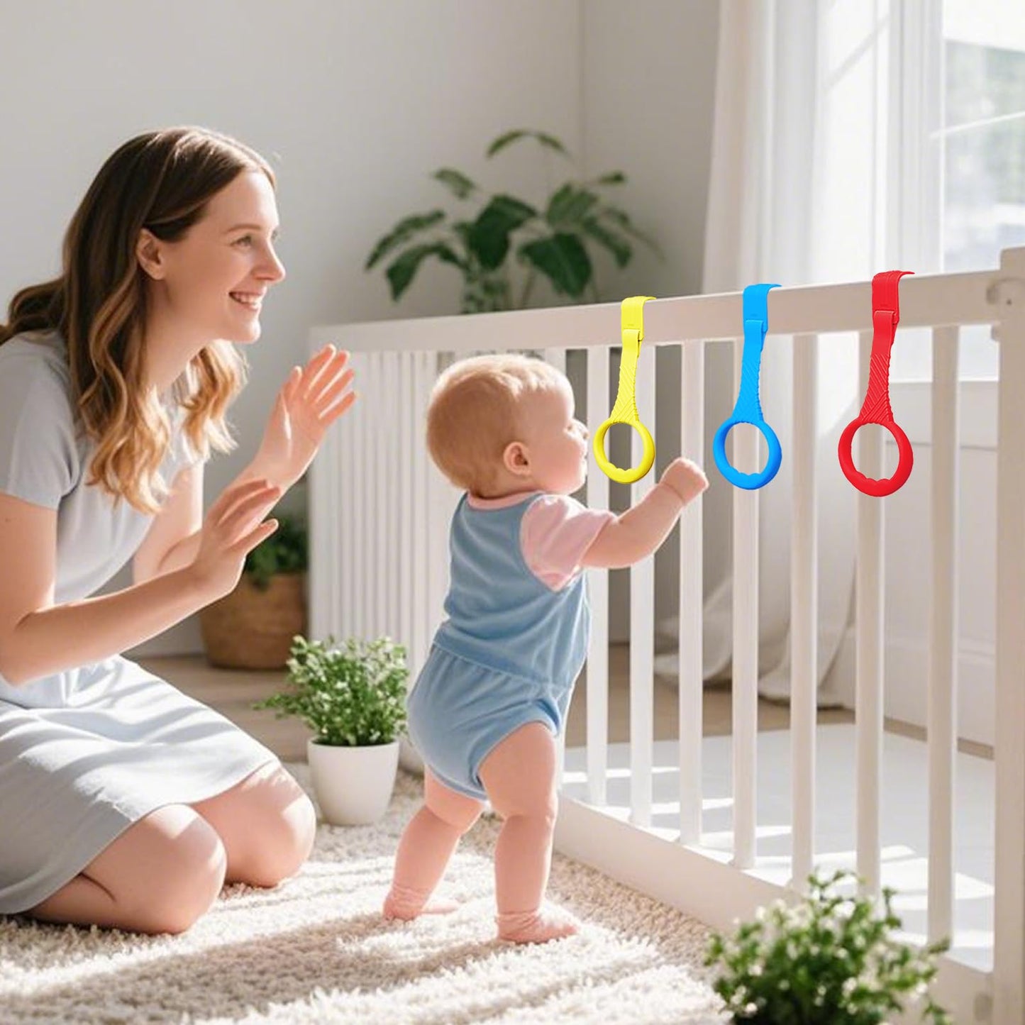 ATOPXiNG 5PCS Baby Pull Up Rings - enhanced Pull Up Handles Standing Walker Tool - Plastic Walking Exercises Assistant Rings for Infants Babies Toddler - Ergonomic Handles - 5 Colors