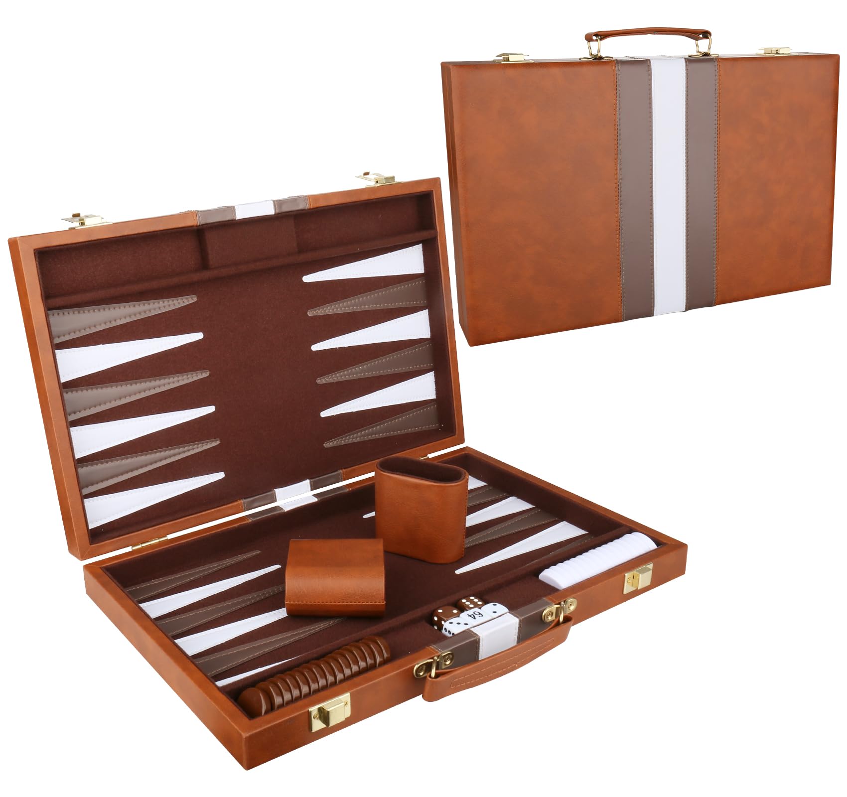 Backgn Set - Classic Board Game with enhanced Leather Case - Portable Travel Strategy Backgn Game Set for mature-themeds  Kids (11inch  Brown)