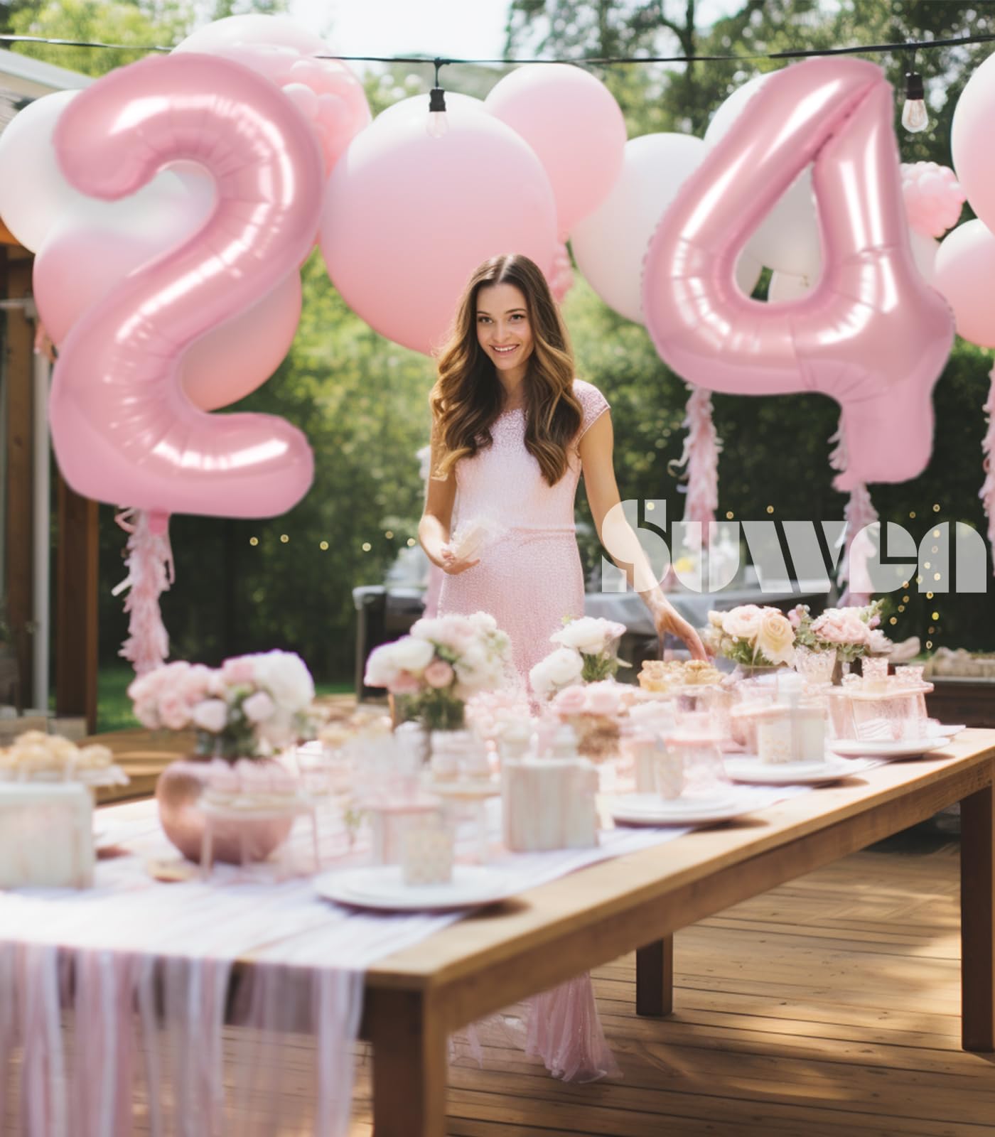 Suwen Pink 40 Inch 1-Piece Number Balloon 0-9, Mylar Birthday Party Decorations For Women, Jumbo Foil Anniversary Party Supplies
