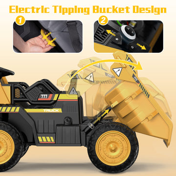 Anpabo Ride On Dump Truck, 12V Ride On Car With Remote Control, Electric Dump Bed And Extra Shovel, Ride On Construction Vehicle With Music Player, Key Start For Safety, Ideal Gift For Kids