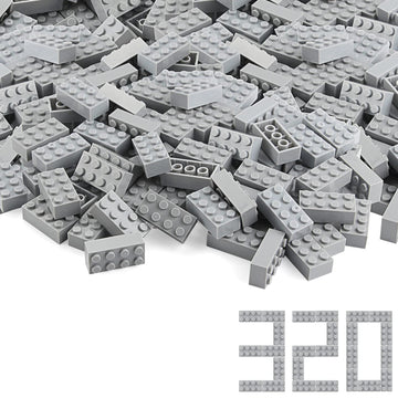 Feleph Basic Parts 320 Pieces 2X4 Light Gray Bricks Building Creative Play Blocks Set Toy Accessories Combine With Major Brick Brands (Gray Light)