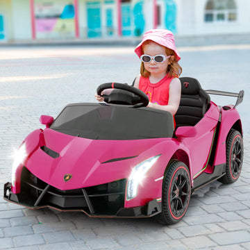 OLAKIDS 2 Seater Kids Ride On Car  12V 4WD Licensed Lamborghini Veneno Electric Vehicle with Remote Control  Toddlers Battery Powered Toy Gift with 2 Speeds  Rocking Mode  Music  USB  MP3 (Pink)