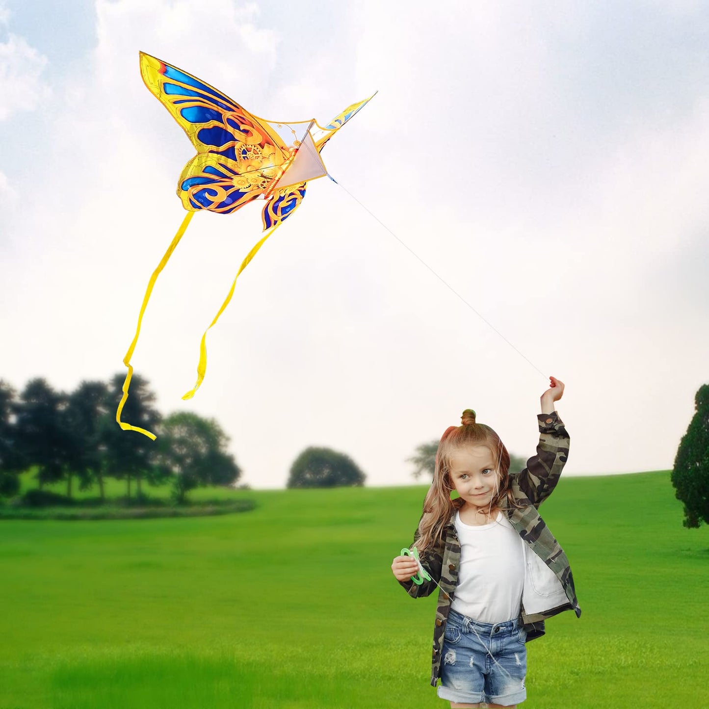 Mint'S Colorful Life Golden Mechanical Butterfly Kite For Kids & Adults Easy To Fly, Large Single Line Kites For The Beach With 300 Ft String Kite Handle