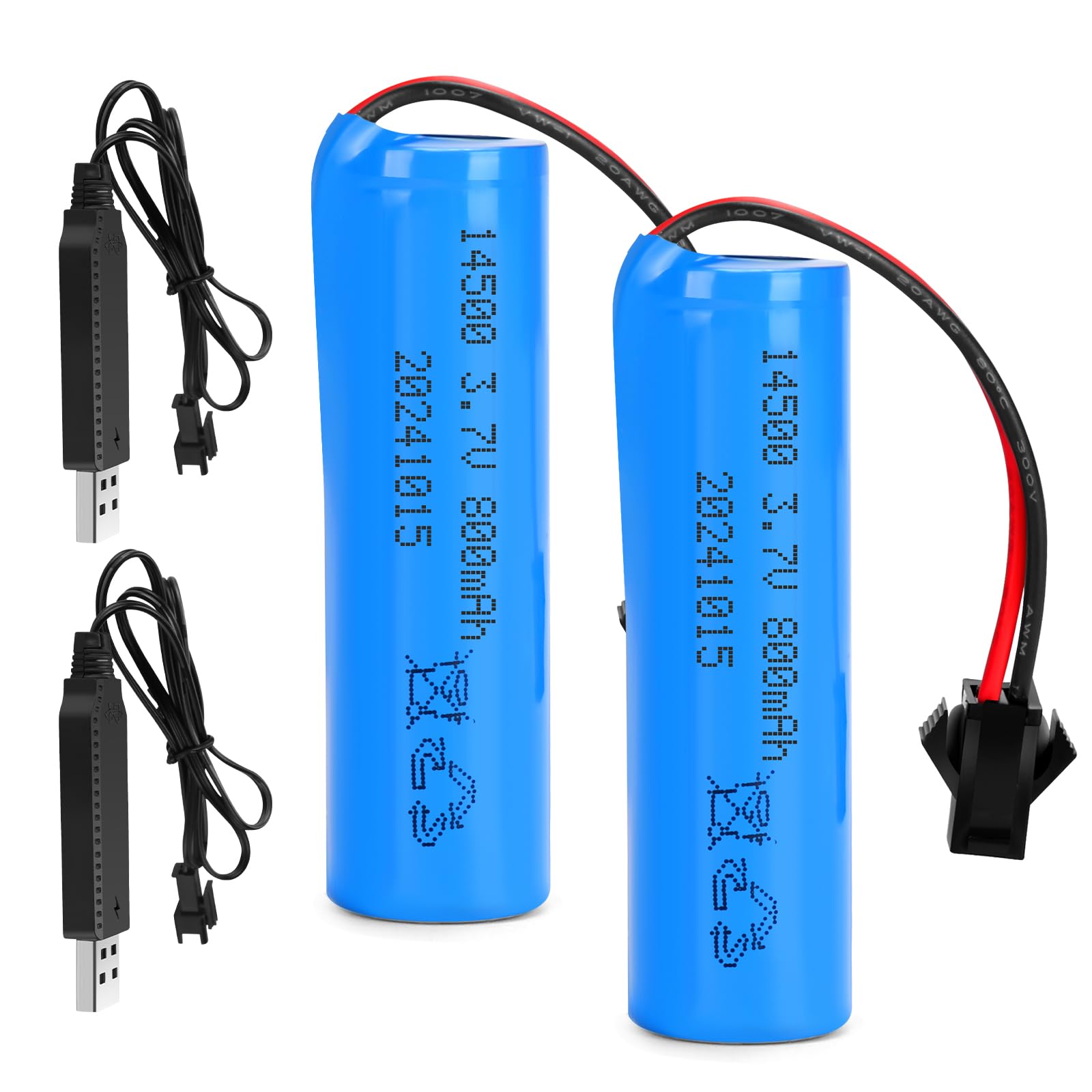 3.7V 800Mah Li-Ion Battery 2 Pack Rechargeable Batteries, With 2 Usb Charger Cable For Remote Control Cars Toy