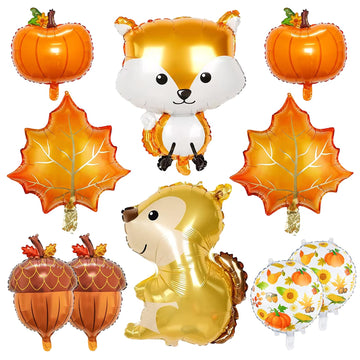 Fall Balloons, Acorn Fox Maple Leaf Squirrel Pumpkin Mylar Foil Balloons, Harvest Autumn Party Balloons For Birthday Baby Shower