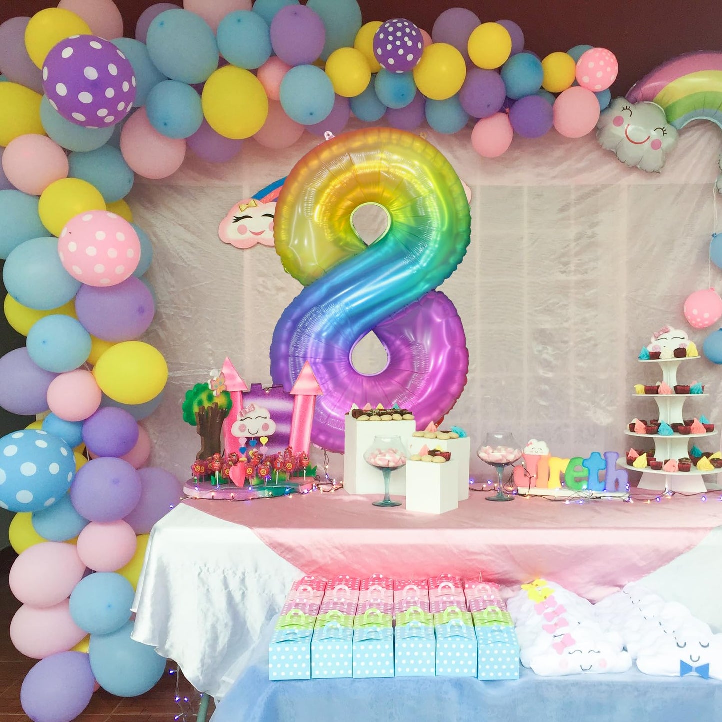 Paticool Rainbow Number 8 Balloon, 40 Inch Large Number Foil Mylar Balloons For 8Th Girl Boy Birthday Party Celebration Decorati