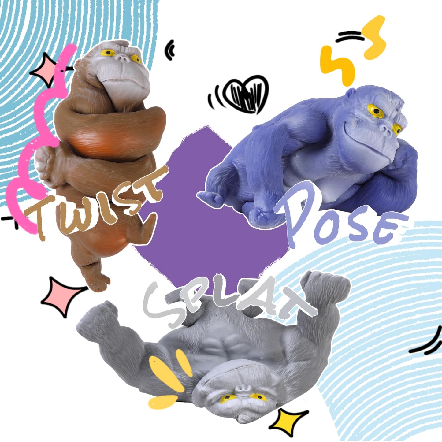 WAYFENGLI Super Stretchy Gorilla Fidget Toy  Squishy Monkey Squeeze Toy  Splat Maxi Kong  Sensory and Fidget Toy for Kids and mature-themeds  Fun Gift for Fidgeters  Ideal Gift for Kids (Brown)