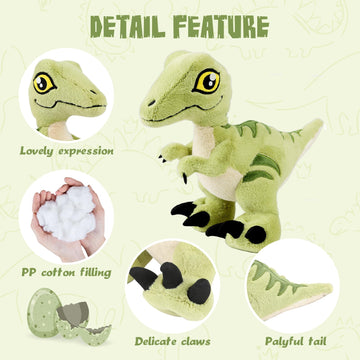 Tcbunny Baby Dinosaur 12' Bedtime Stuffed Animal Plush Toy, Kid'S Gifts For Boys, Girls, Birthday, Valentine, Christmas, Veliciraptor - Green