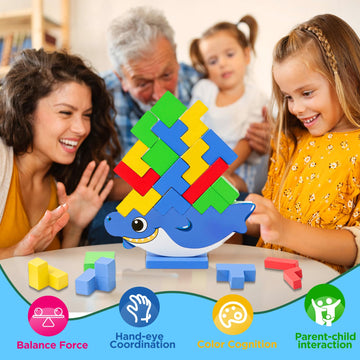 Wooden Tetra Tower Game,32 Pcs Wooden Stacking Toys, Balance Tower Game,Building Blocks Toy For 1 Players+ Family Games, Parties, Travel