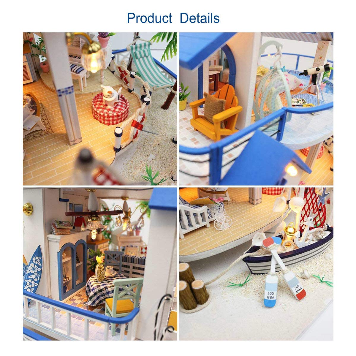 GuDoQi DIY Miniature Dollhouse Kit  Miniature House Kit 1:24 Scale Tiny House kit with Music and Furniture Kit  Great Gift for Birthday Christmas  Blue Sea Legend
