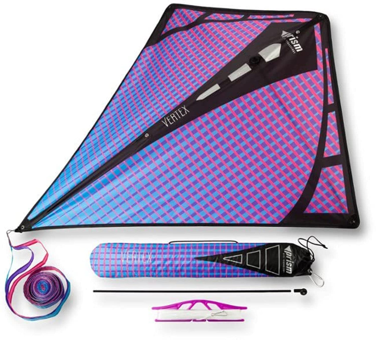 Prism Kite Technology Vertex High Flying Diamond Kite With 10' Long Triple Streamer Tail, Ultraviolet