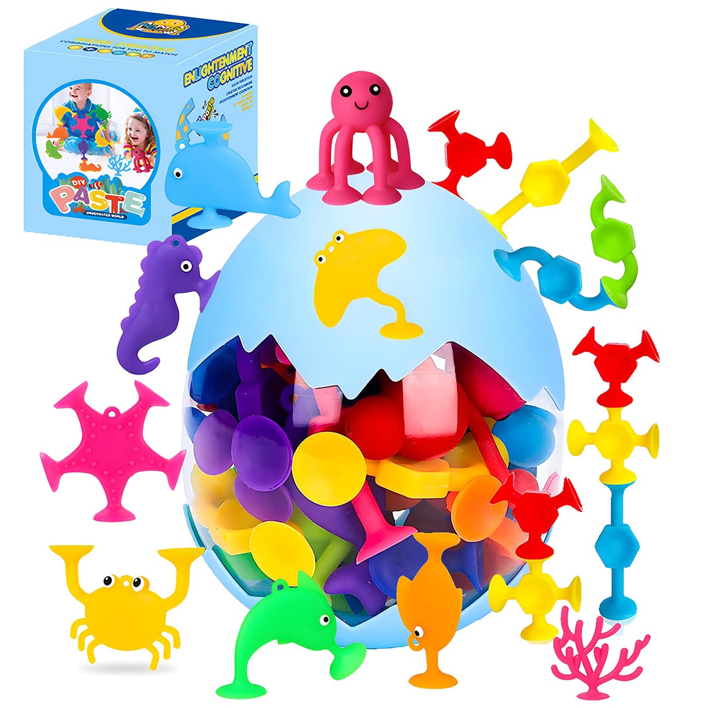 Hyszxus Bath Toys - 27 Pcs Suction Cup Toys Bathtub Toys Shower Toys For Kids Ages 4-8,Sensory Toys For 3 4 5 6 7 Year Old Boys Girls,Mold Free Bath Toys Travel Toys Window Toys Silicone Sucker Toys