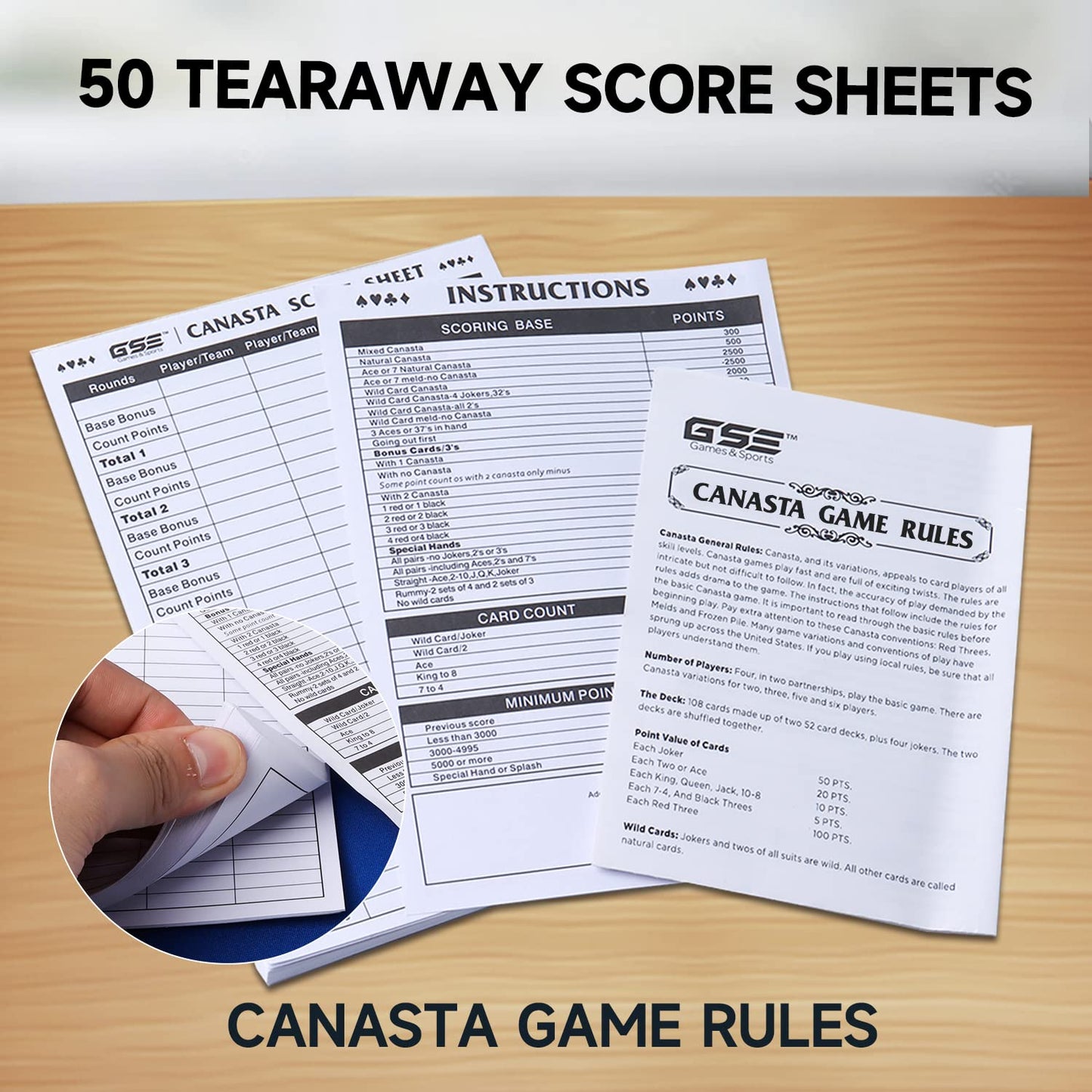 Gse Games & Sports Expert Canasta Cards Game Set, Includes 2 Decks Canasta Playing Cards With Point Values, A Revolving Card Tray, And 50 Canasta Score Sheets (Blue)