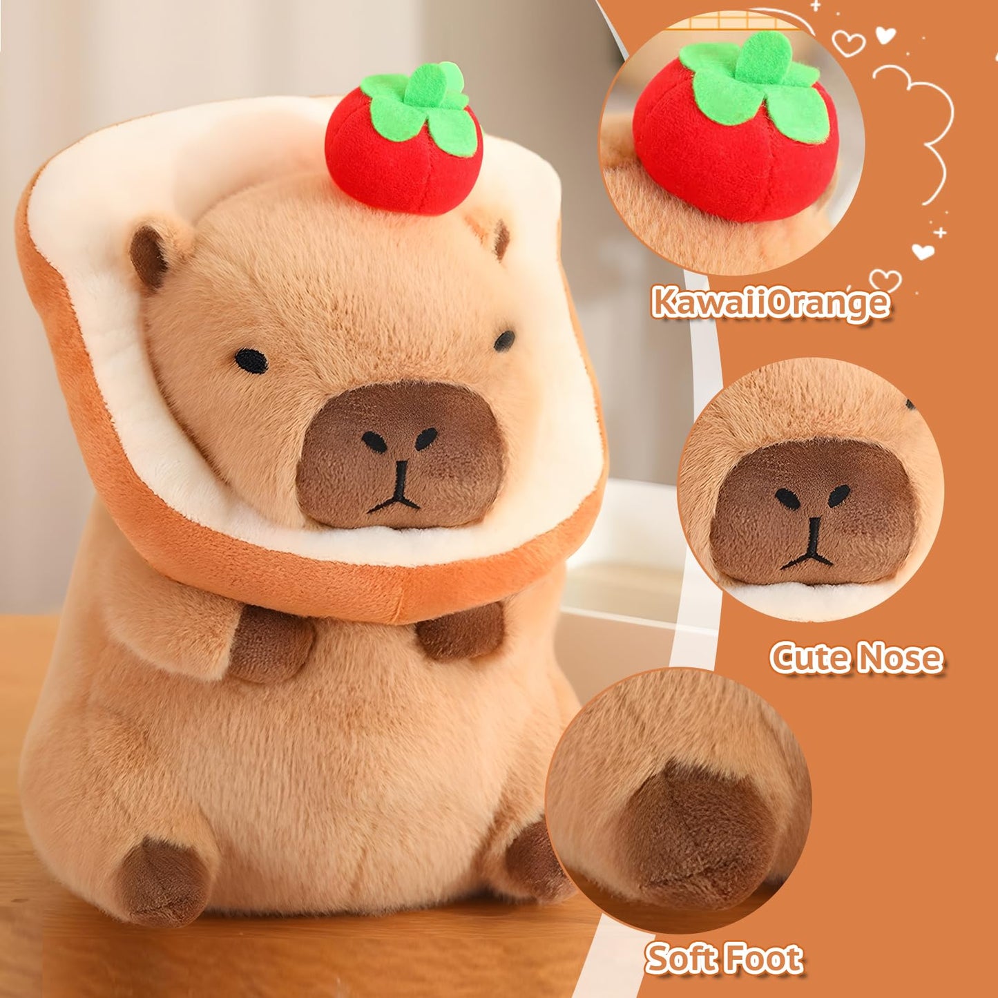 Nxnynz Cute Capybara Plush With Bread Kawaii Soft Apple Capybara Stuffed Aniamls Capybara Plush Toys Hugging Gifts Kids Girls Bo