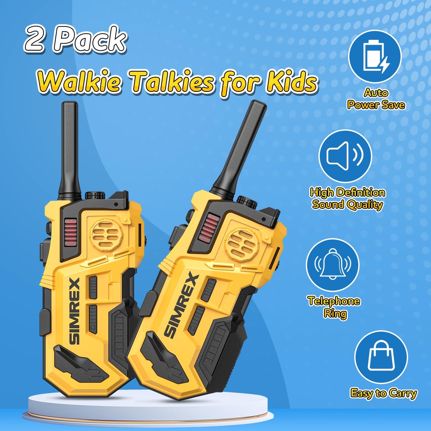 Simrex Walkie Talkies For Kids 2 Pack, Hd Radio Long Range Walkie-Talkie, Kids Intercom, And Outdoor, Camping Walkie-Talkie, Ideal For Kids 3-12 Years Old