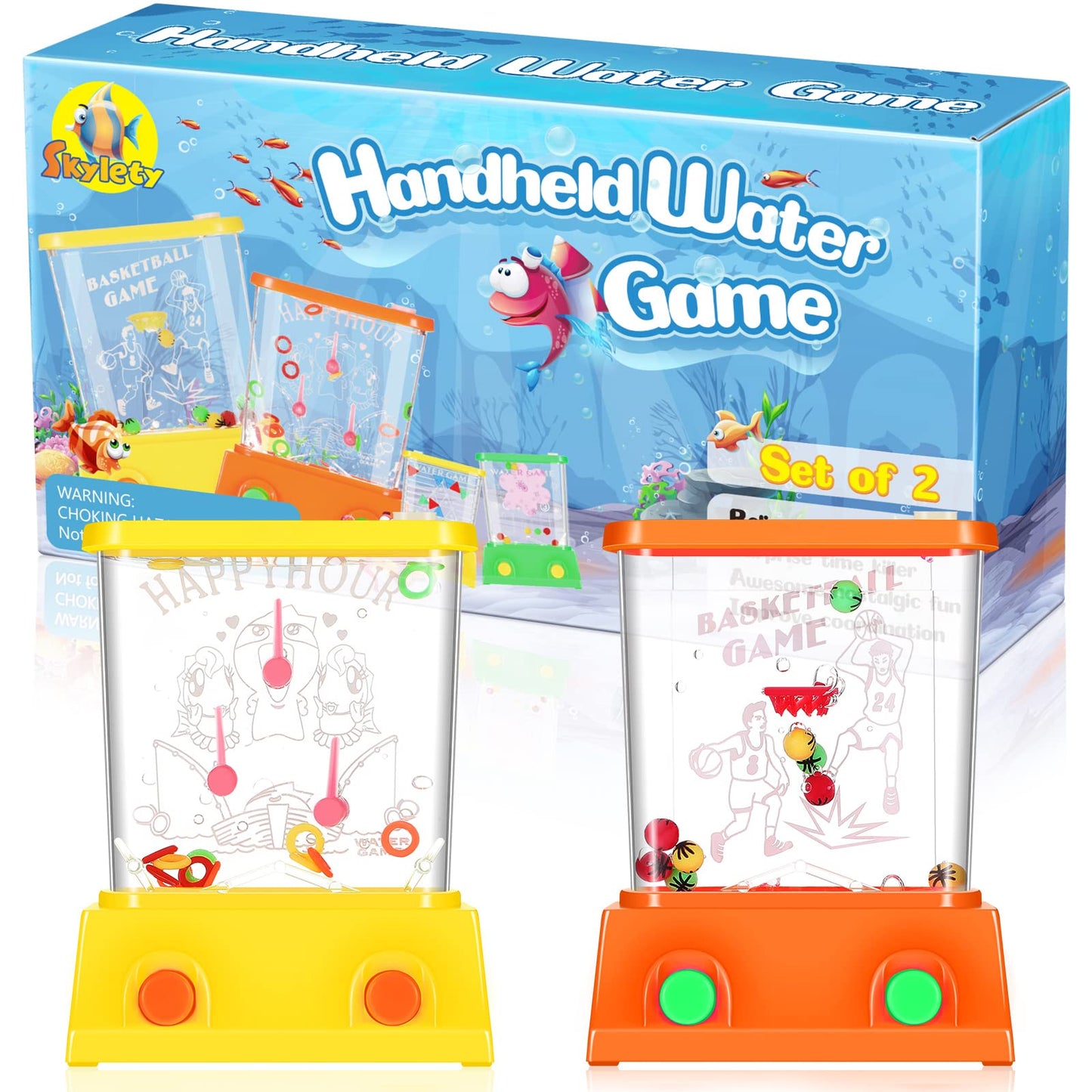 Skylety 2 Pcs Handheld Water Game 2.6 x 3.25 Inch Arcade Water Ring Water Tables in a Gift Box for Beach Fun Game Toys Fun Stock