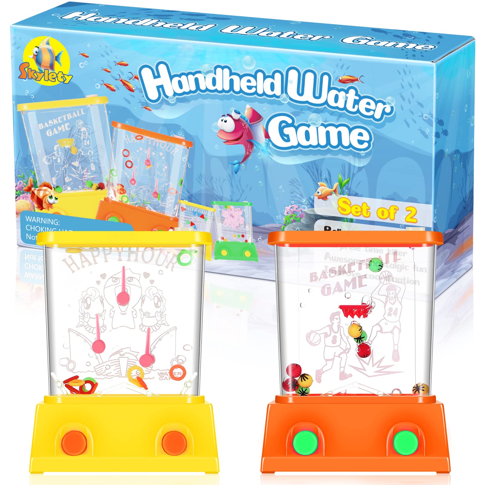 Skylety 2 Pcs Handheld Water Game 2.6 x 3.25 Inch Arcade Water Ring Water Tables in a Gift Box for Beach Fun Game Toys Fun Stock