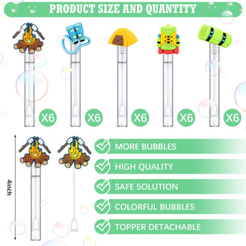 30 Pcs Bubbles Party Favors Mini Bubble Wands Tube Bulk Theme Maker Goodie Bags Stuffer Prizes Birthday Gift For Solution(Campin