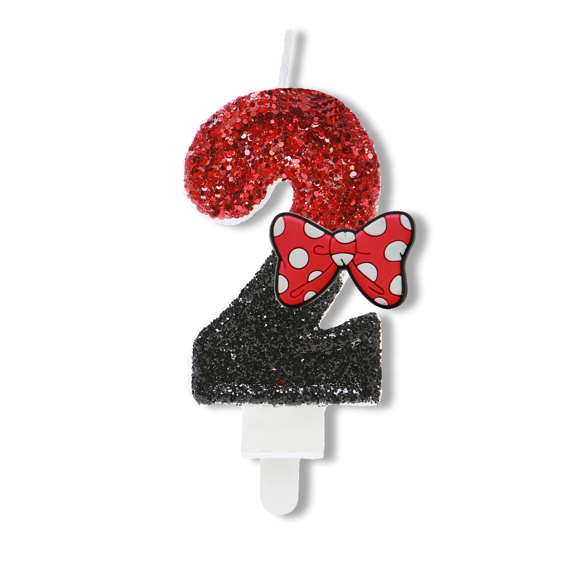 Number 2 Birthday Candle,Red Black Sequin Number Candles with Red Bow 2nd Glitter Cake Candles