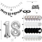 18Th Birthday Decorations For Boys Girls, Black Happy 18Th Birthday Banner With Black Silver White 18Th Birthday Balloons Cake T