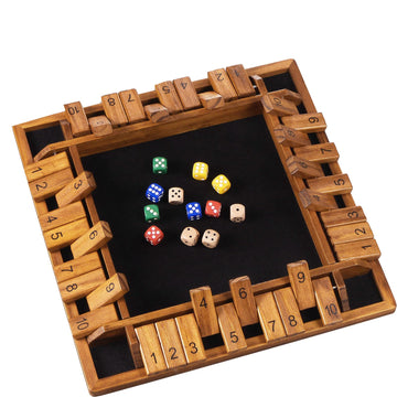 Vamslove 12 Inches Shut The Box Dice Game Wooden Board Table Math Game With 8+4 Dice For 2-4 Player, 4 Sided 10 Numbers Close The Box For Kids Adults(Instructions Included)