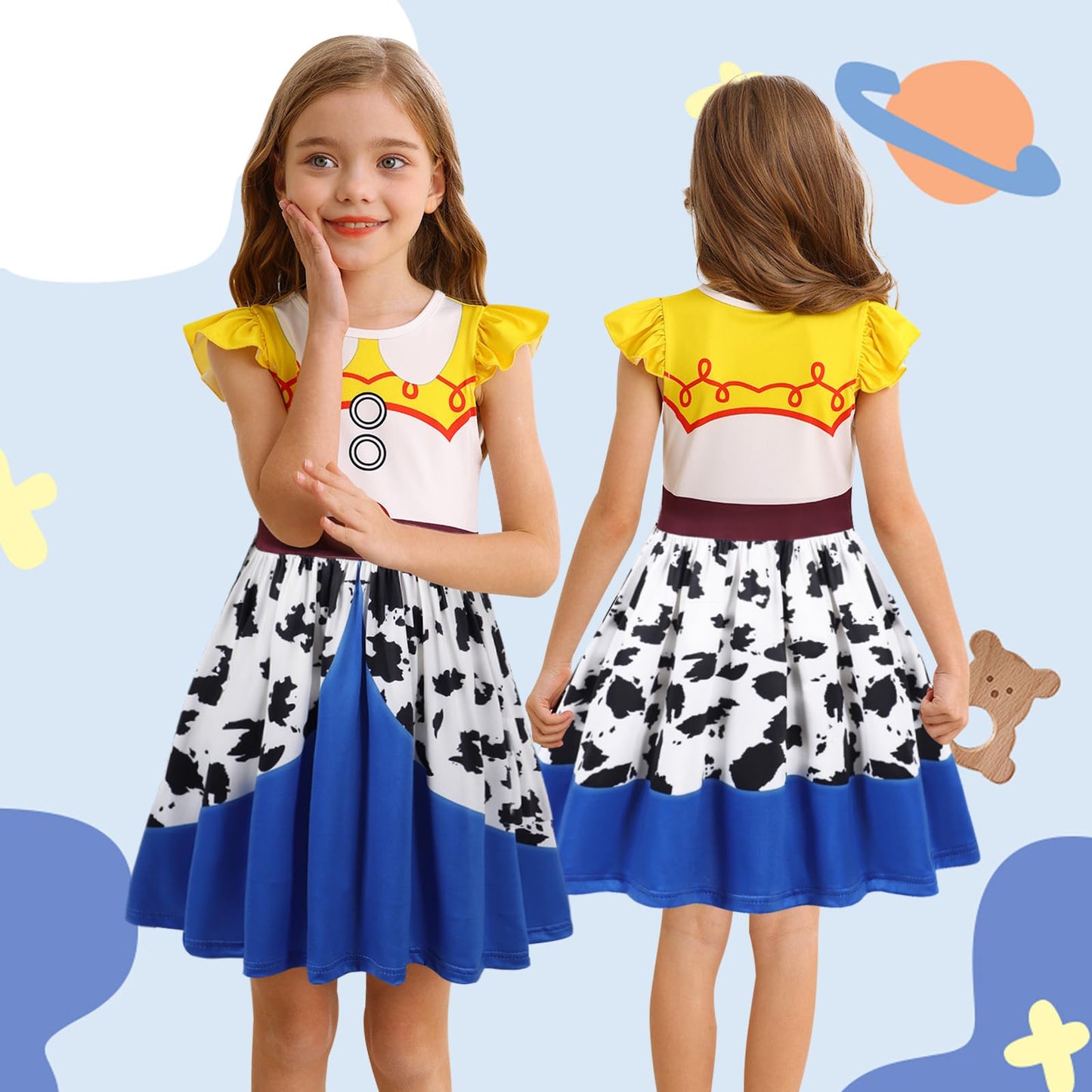 Sukyfecde Jessie Cowgirl Costume For Girls Dress Up Toddler Kids Princess Dresses Halloween Dress Up Birthday Party Outfit 4-5T