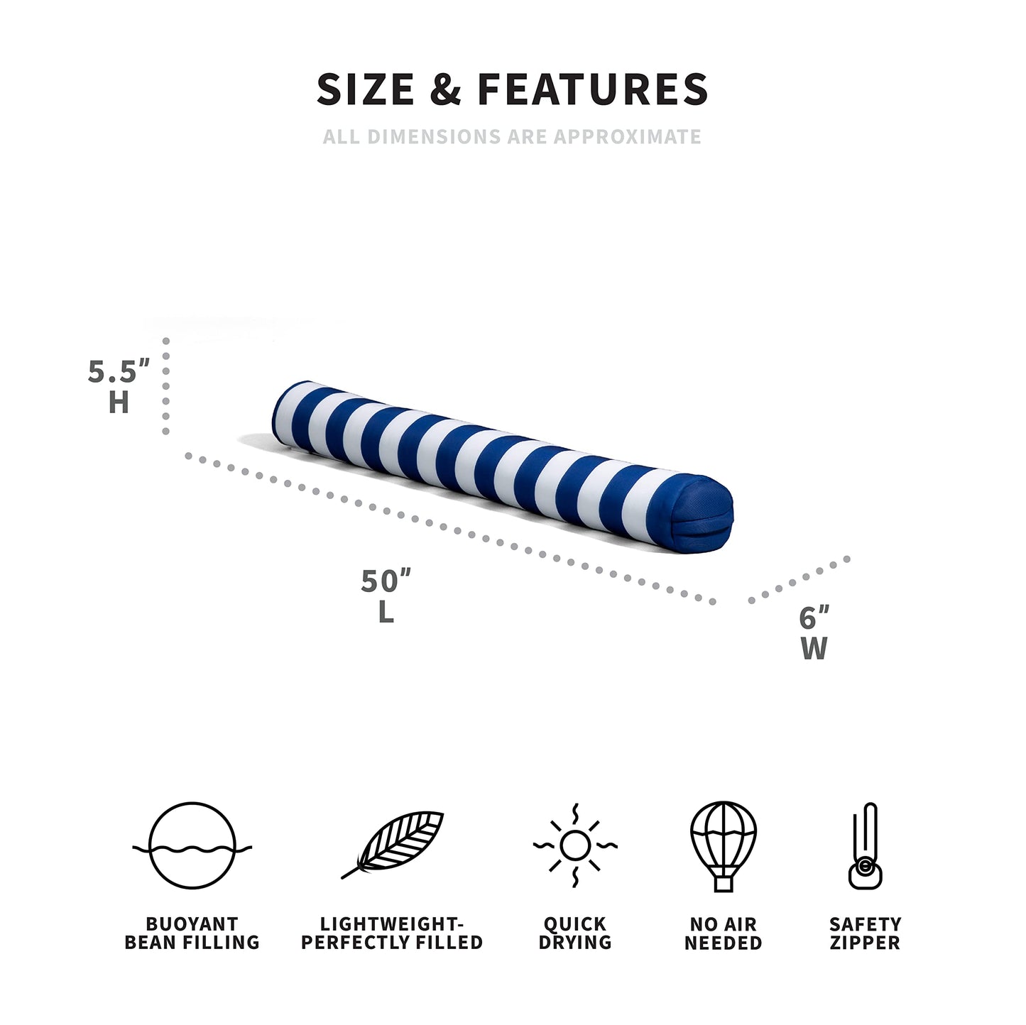 Big Joe Noodle 2 Pack No Inflation Needed Pool Floats, Americana Nautical Stripe Double Sided Mesh, Quick Draining Fabric, Jumbo 4 Feet