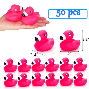 Goaste 50 Pieces Flamingo Rubber Ducks Bulk, Mini Pink Flamingo Bath Toys, Cute Floating Squeaky Bathtub Ducks for Baby Shower,