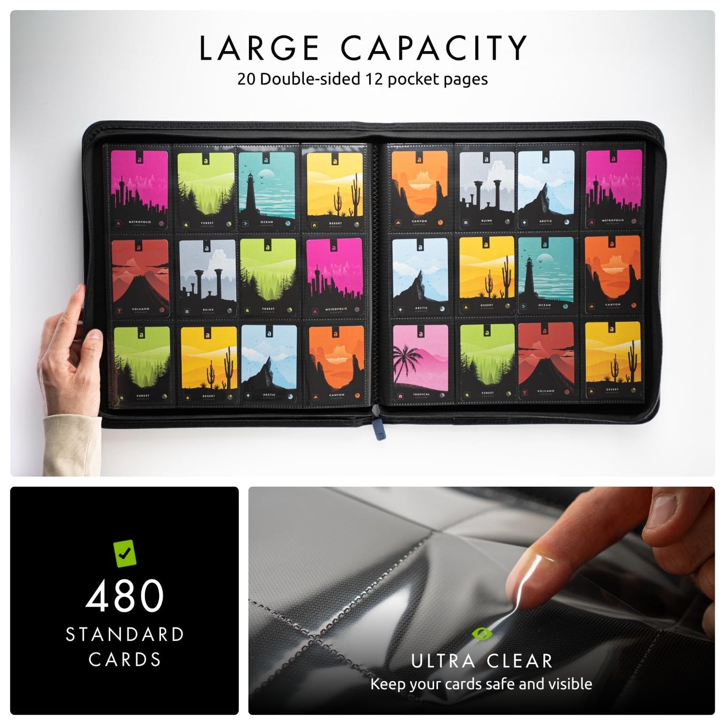 Vault X 12 Pocket Trading Card Zip Binder - 480 cards  enhanced Exo-Tec Album Material  20 Side-Loading Pages  Folder for Collectible Card Games  Sports  TCG (Blue)