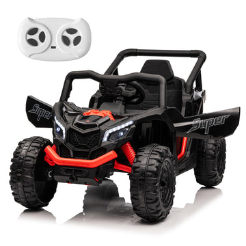 Run Fast 12v Ride on Car with Parent Remote Control Electric Ride on Toys Car for Kids 3-5 2WD 25W Motors 4 Spring Suspension Safety Belt Horn Music and LED Lights(Black  12V)