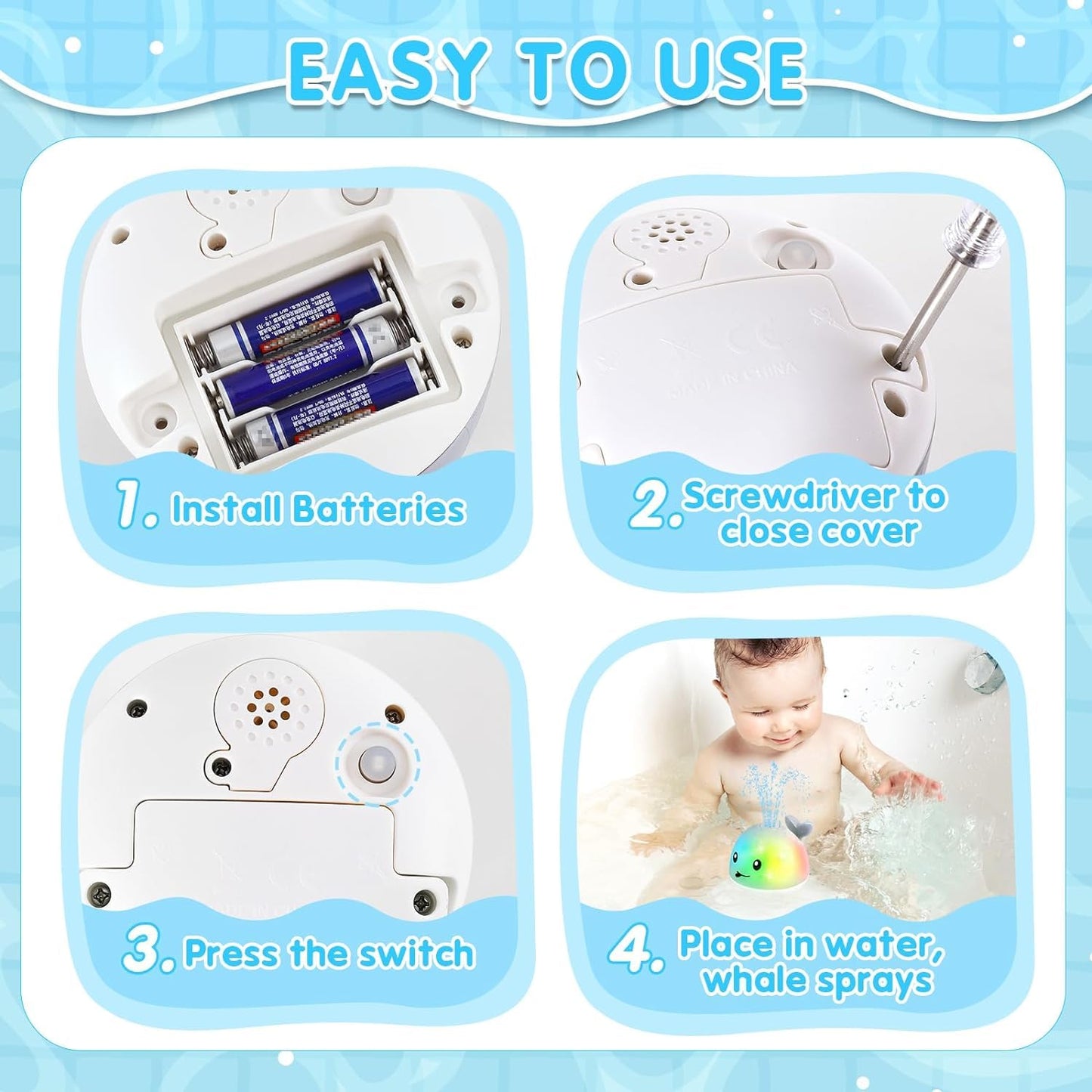 Gigilli Light Up Whale Bath Toys for Baby Boys 0-3 Years, Small, Blue - Fun Fountain for Kids 1-3, 6-12 Months, Safe Playtime